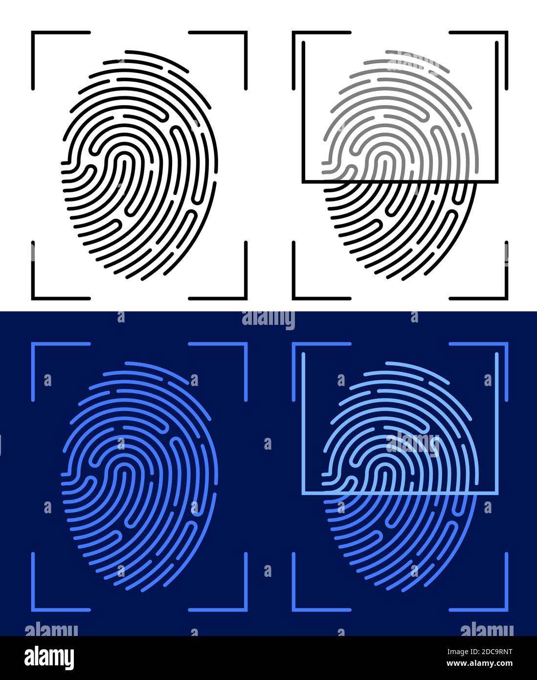 person digital fingerprint icon for mobile identification applications. Biometric identification of human data. Unique pattern on finger. Search devic Stock Vector