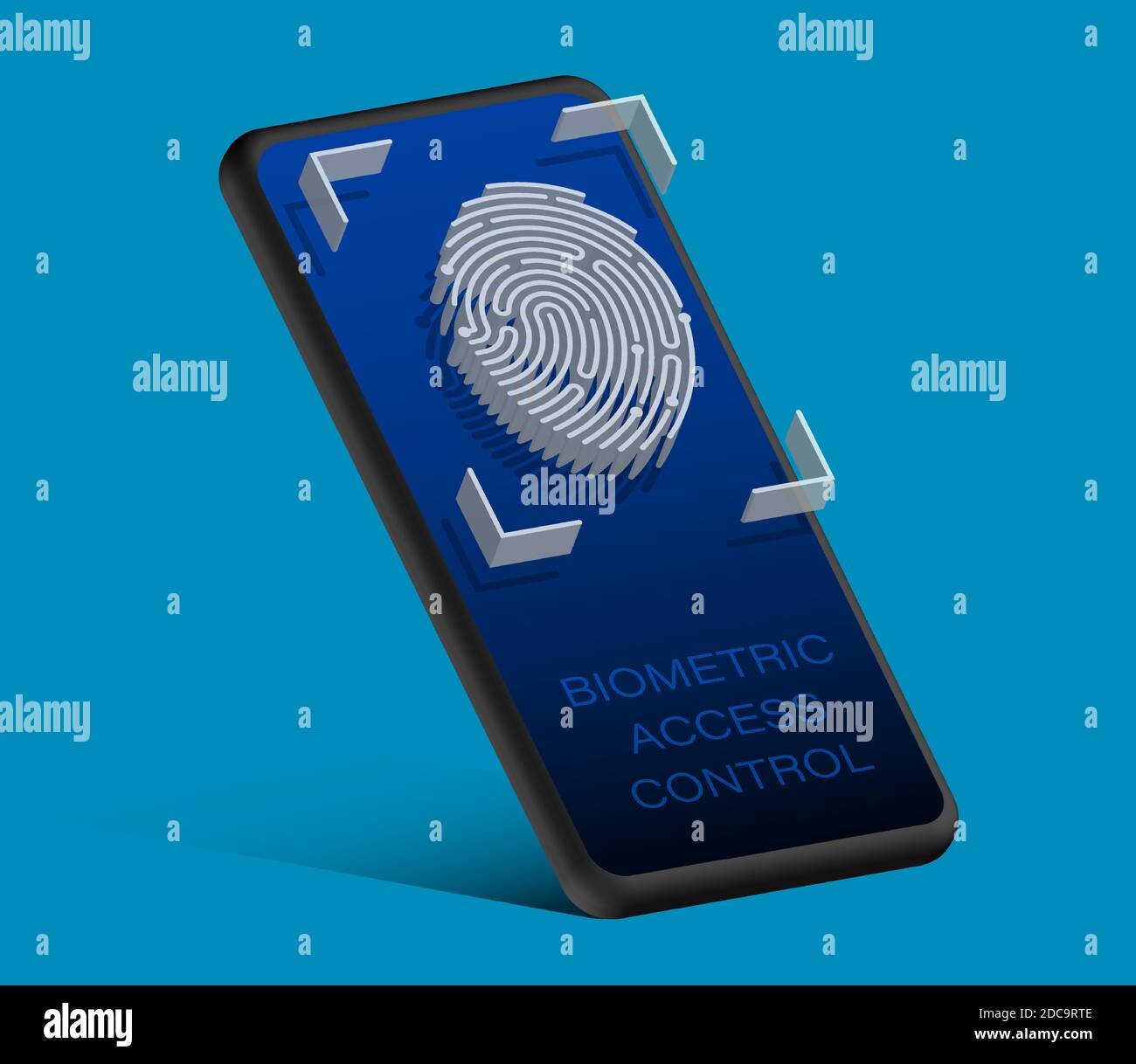 cybersecurity technology concept. Smartphone application for fingerprint scanning. Scanning person fingerprint for mobile identification app. Vector Stock Vector