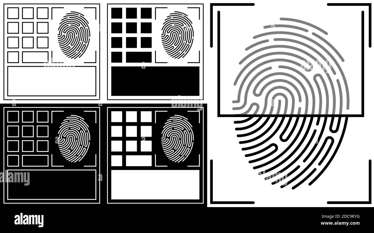 panel icon for scanning person fingerprint for mobile identification applications. Biometric identification of human data. Unique pattern on finger. S Stock Vector