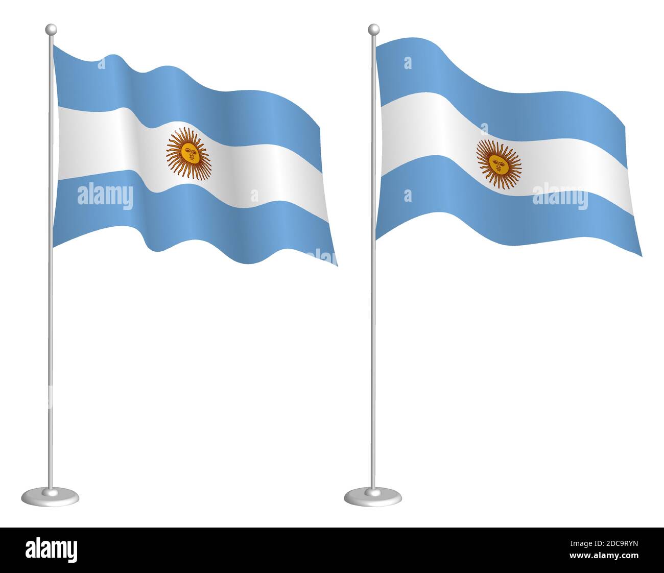 Argentina flag on flagpole waving in wind. Holiday design element. Checkpoint for map symbols. Isolated vector on white background Stock Vector