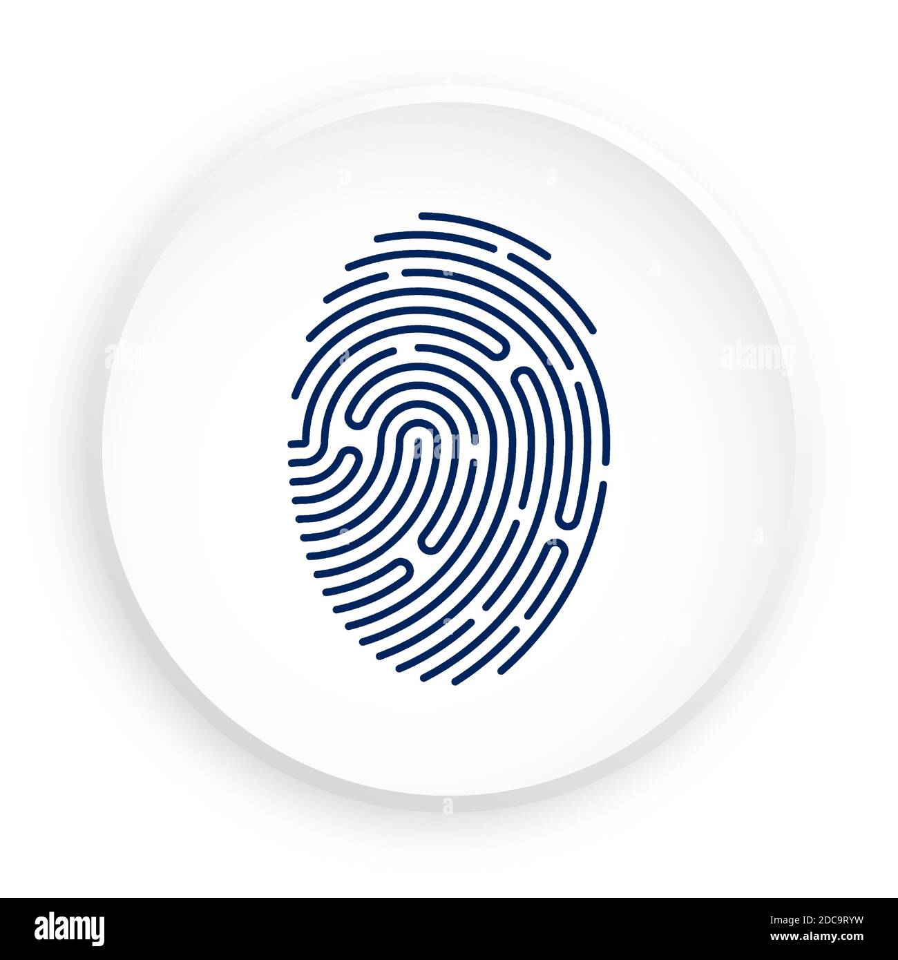 person digital fingerprint icon in neomorphism style on white background for mobile identification applications. Biometric identification of human dat Stock Vector