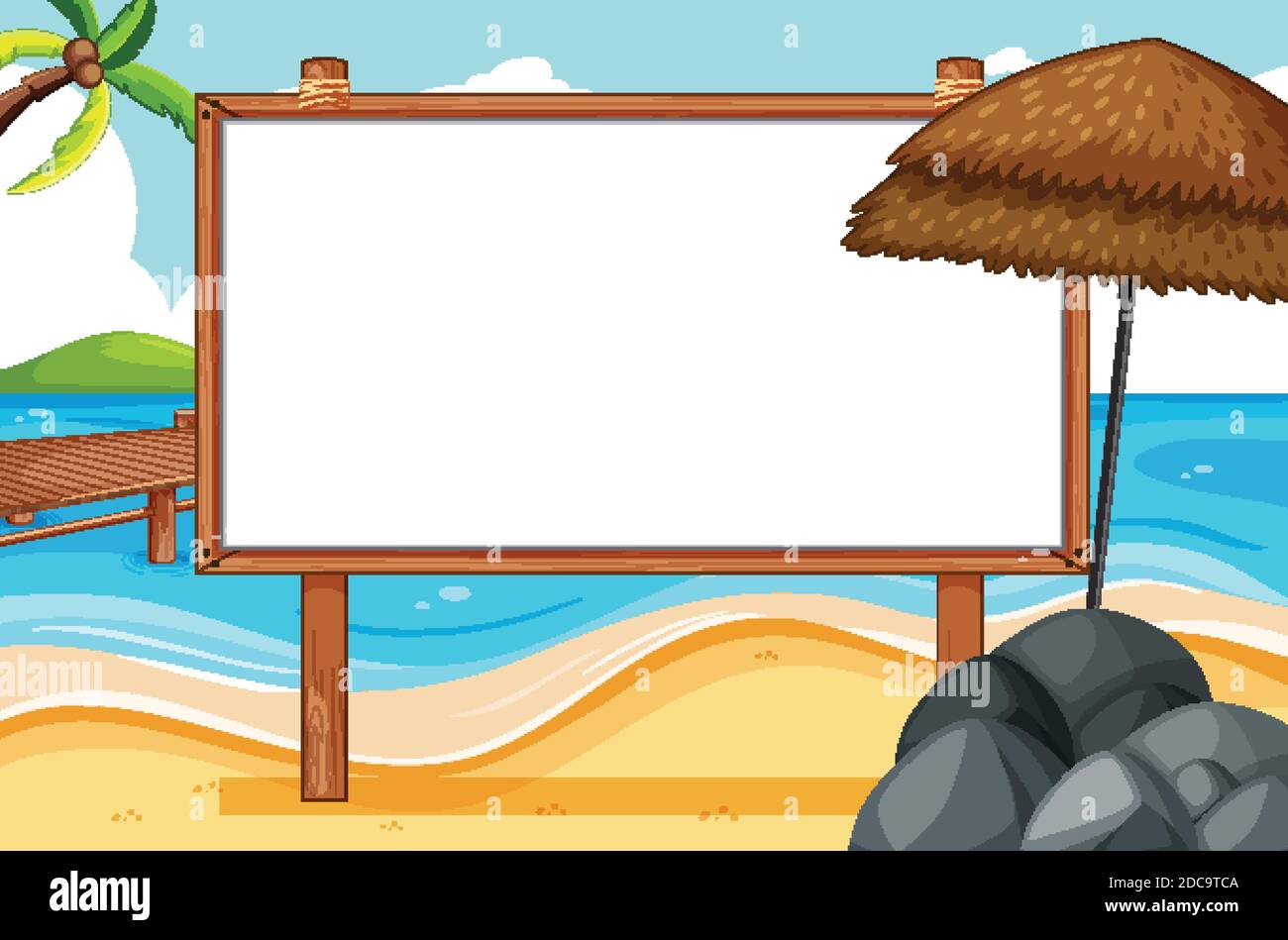 Blank wooden frame in beach scene illustration Stock Vector Image & Art ...
