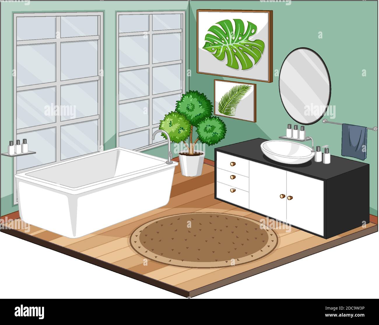 Bathroom interior with furniture modern style illustration Stock Vector ...