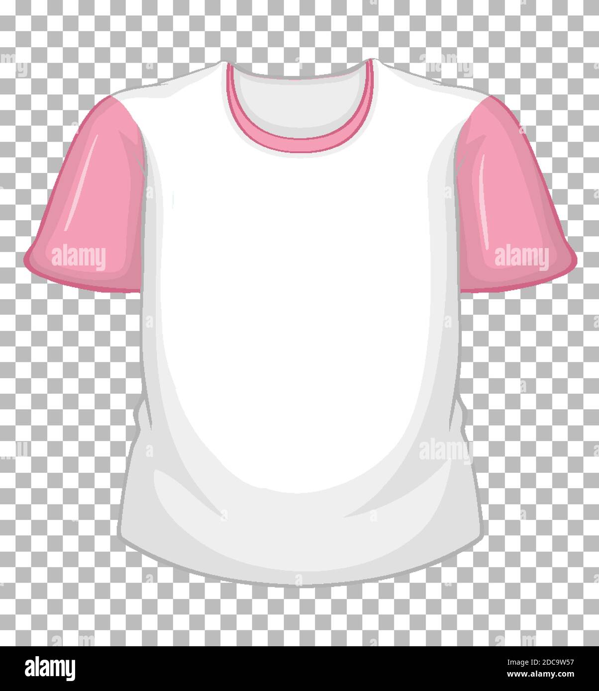 Blank white t-shirt with pink short sleeves on transparent