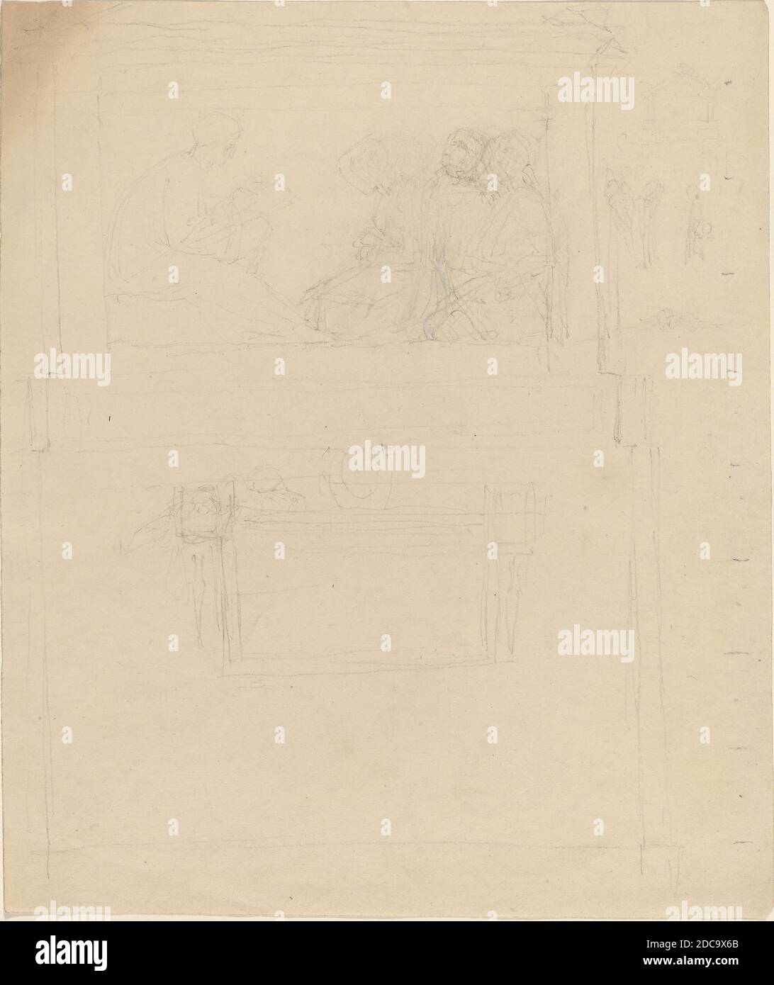 John Flaxman, (artist), British, 1755 - 1826, Designs for a Monument to Sir William Jones (?), probably c. 1796/1798, graphite; verso: graphite and pen and gray ink over graphite, overall: 22.7 x 19 cm (8 15/16 x 7 1/2 in Stock Photo