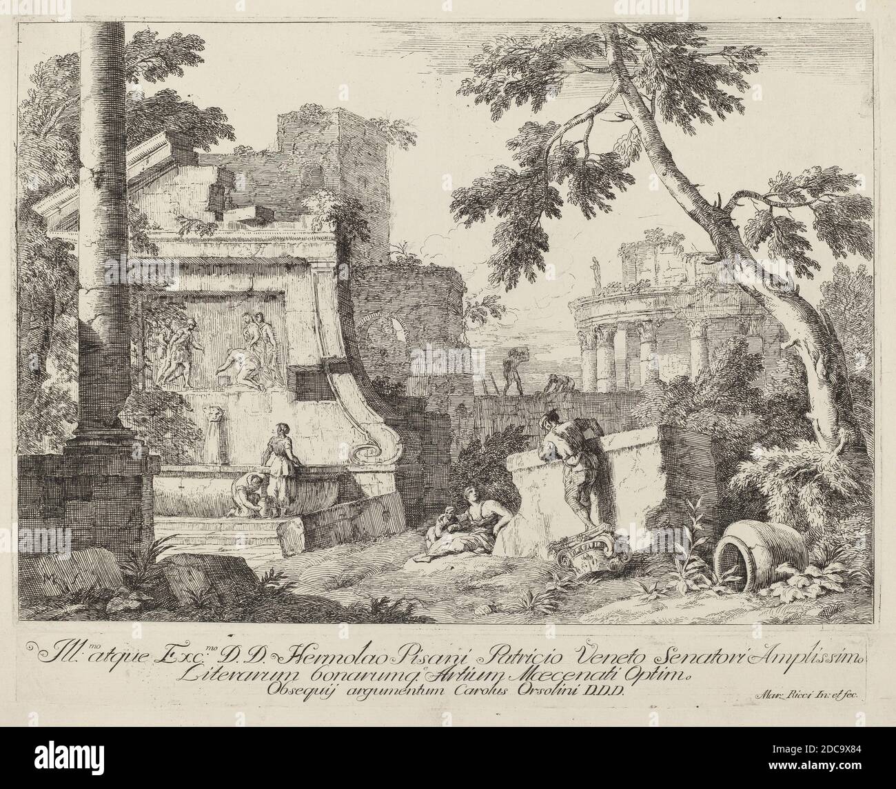 Marco Ricci, (artist), Venetian, 1676 - 1729, Landscape with Ruins, etching Stock Photo