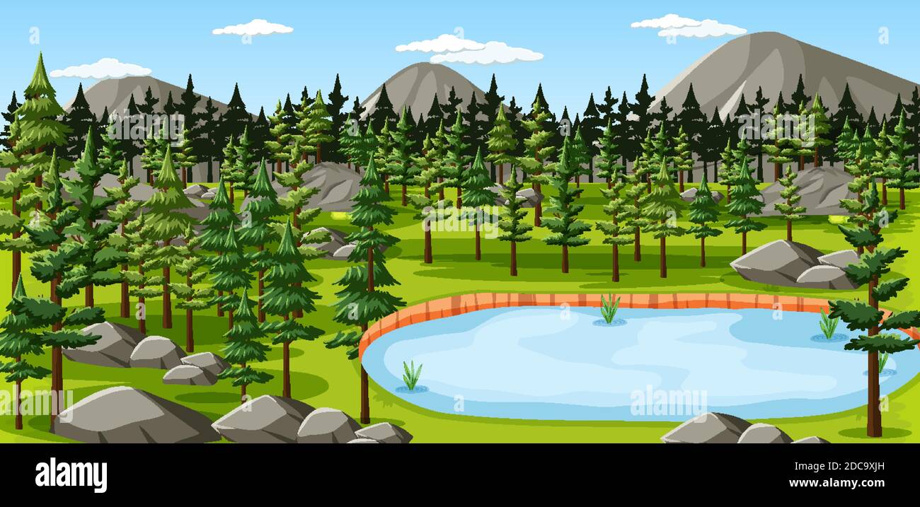 Nature park with lake landscape scene illustration Stock Vector Image ...