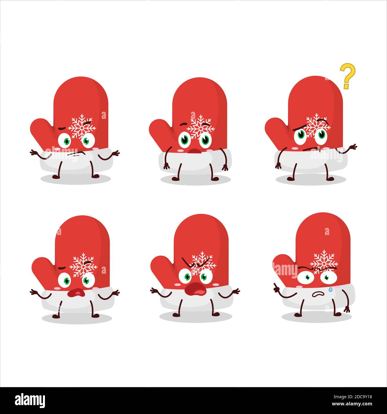 Cartoon character of new red gloves with what expression. Vector