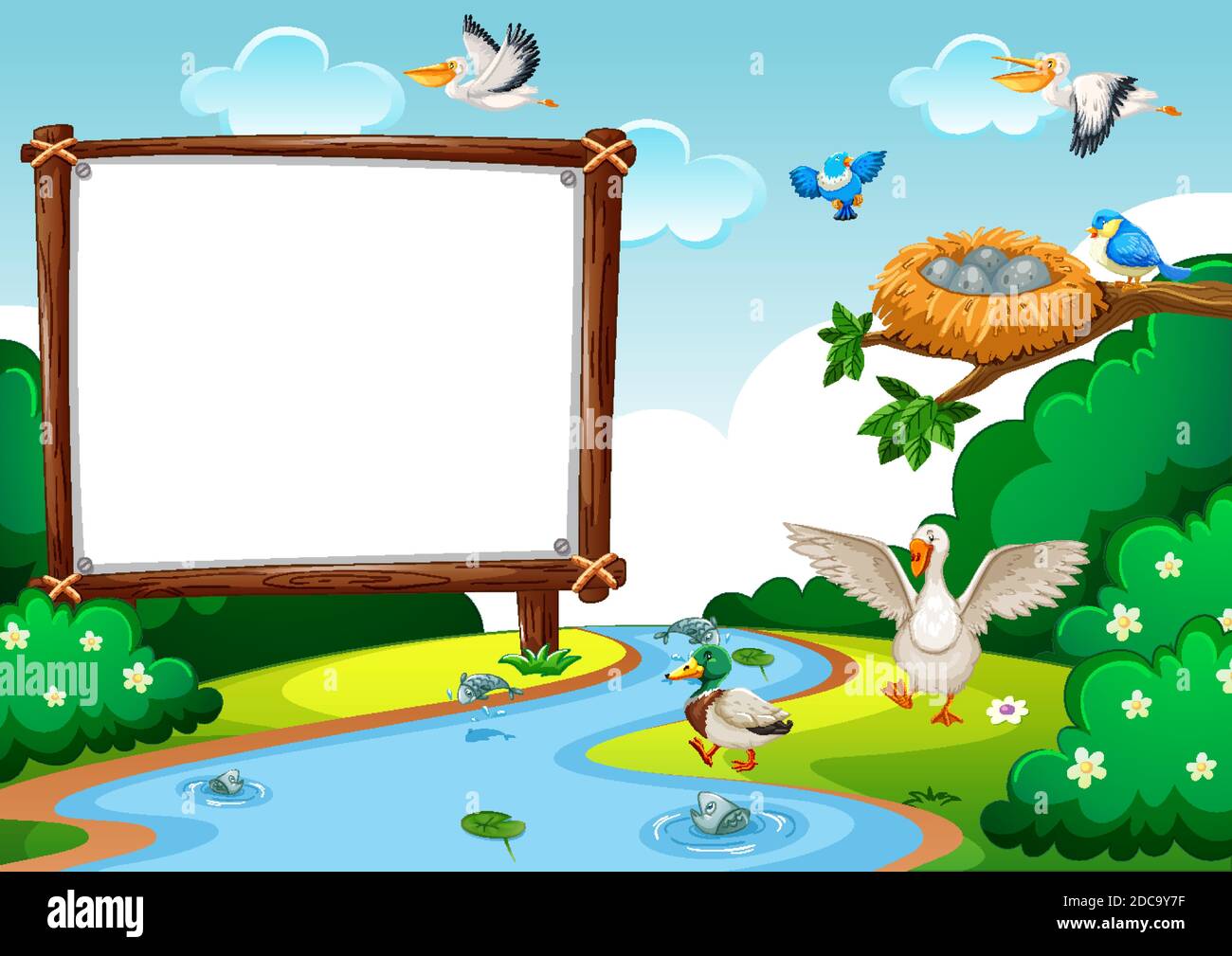 Wooden blank banner in the forest scene illustration Stock Vector Image ...