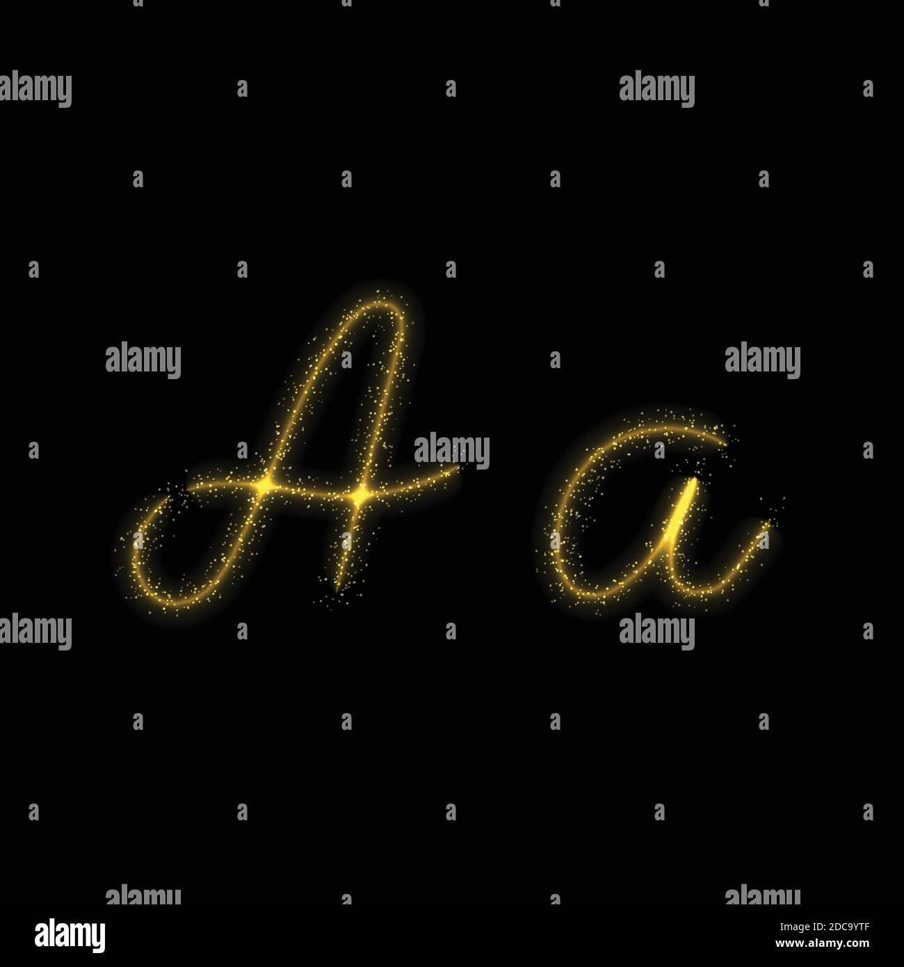 Gold glitter letter A, star sparkle trail font on dark background Stock ...