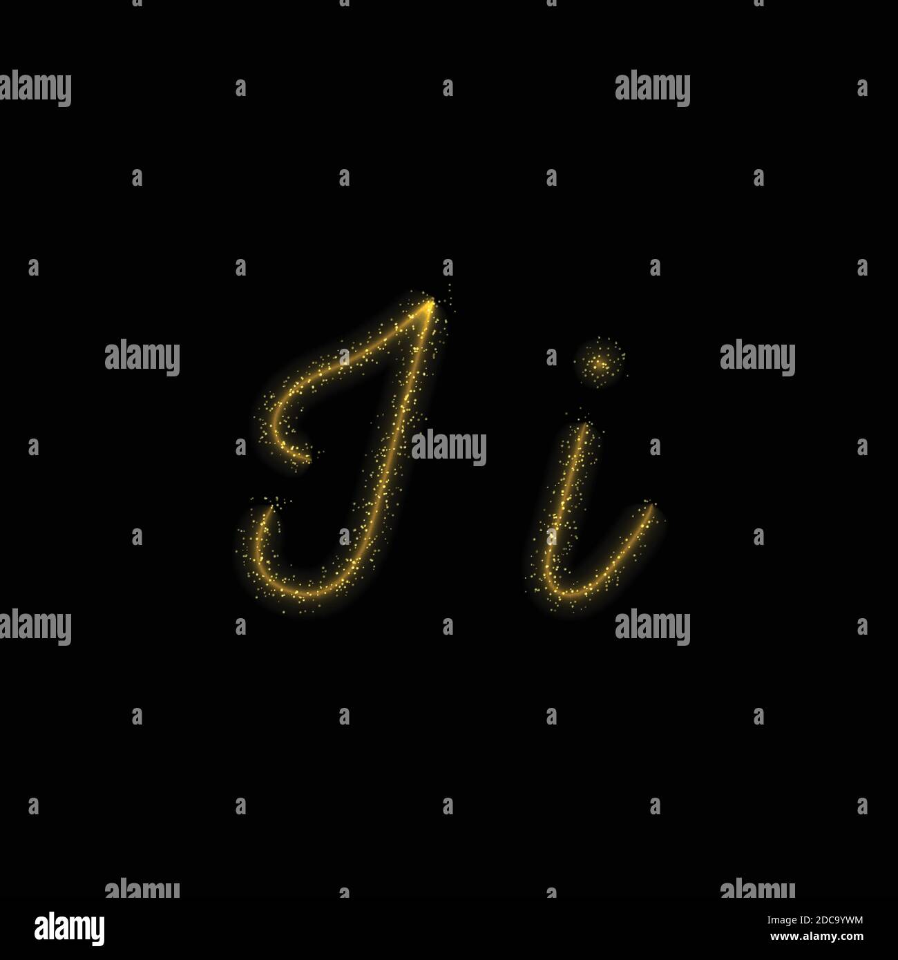 Gold glitter letter I, star sparkle trail font on dark background Stock
