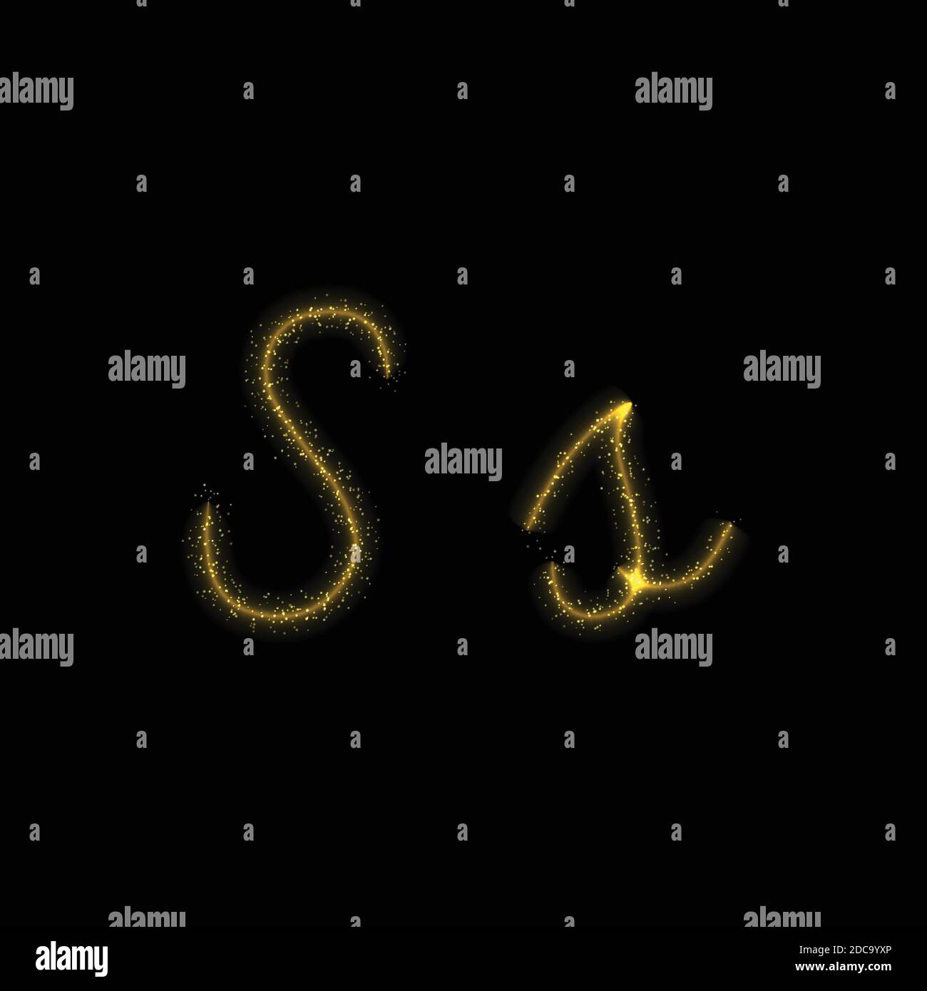 Gold glitter letter S, star sparkle trail font on dark background Stock ...