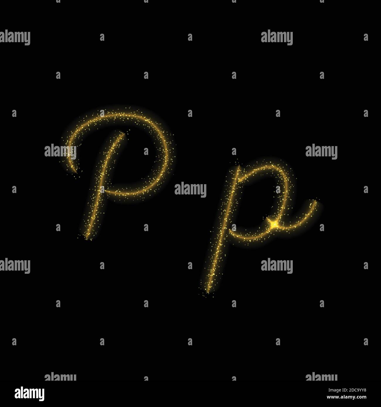 Gold glitter letter P, star sparkle trail font on dark background Stock ...