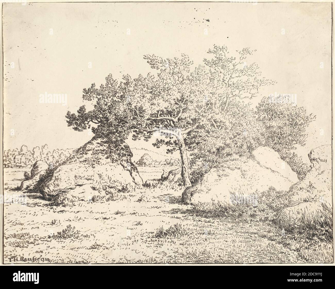 Théodore Rousseau, (artist), French, 1812 - 1867, Le Cerisier de la Plante a Biau, 1855, cliché-verre, sheet: 21.6 x 27.5 cm (8 1/2 x 10 13/16 in Stock Photo