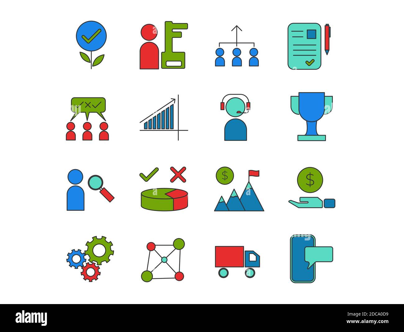 Business and Corporate Grooming Icon Set Vector Templates indicating idea, investment, recruitment, support, achievement, advertizing and others Stock Vector