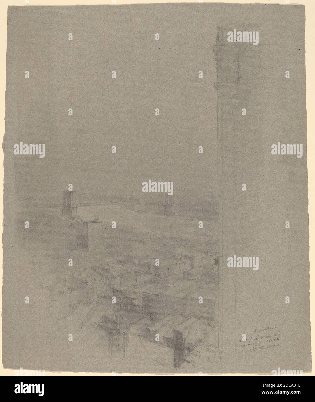 Stanford White, (artist), American, 1853 - 1906, Manhattan Bridge, graphite on blue-gray laid paper, sheet: 37.6 × 31.6 cm (14 13/16 × 12 7/16 in Stock Photo