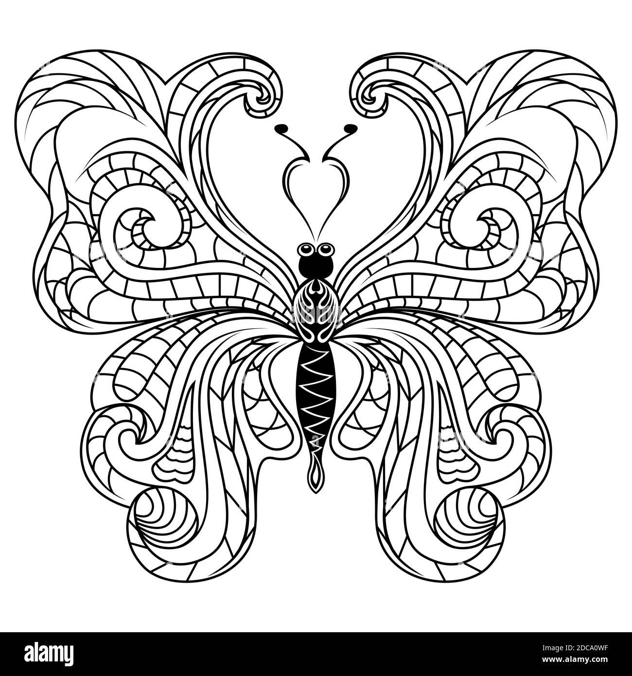 Black ornamental stencils of beautiful butterfly isolated on the white background, hand drawing