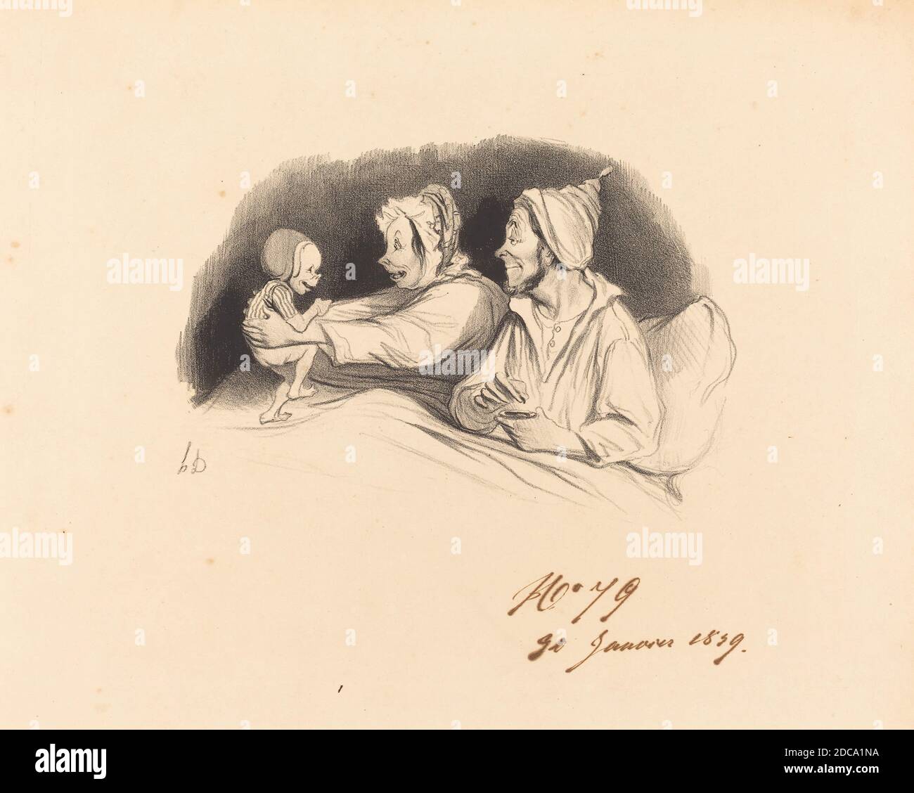 Honoré Daumier, (artist), French, 1808 - 1879, L'Éducation au biberon, Croquis d'expressions: pl.522, (series), 1838, lithograph Stock Photo