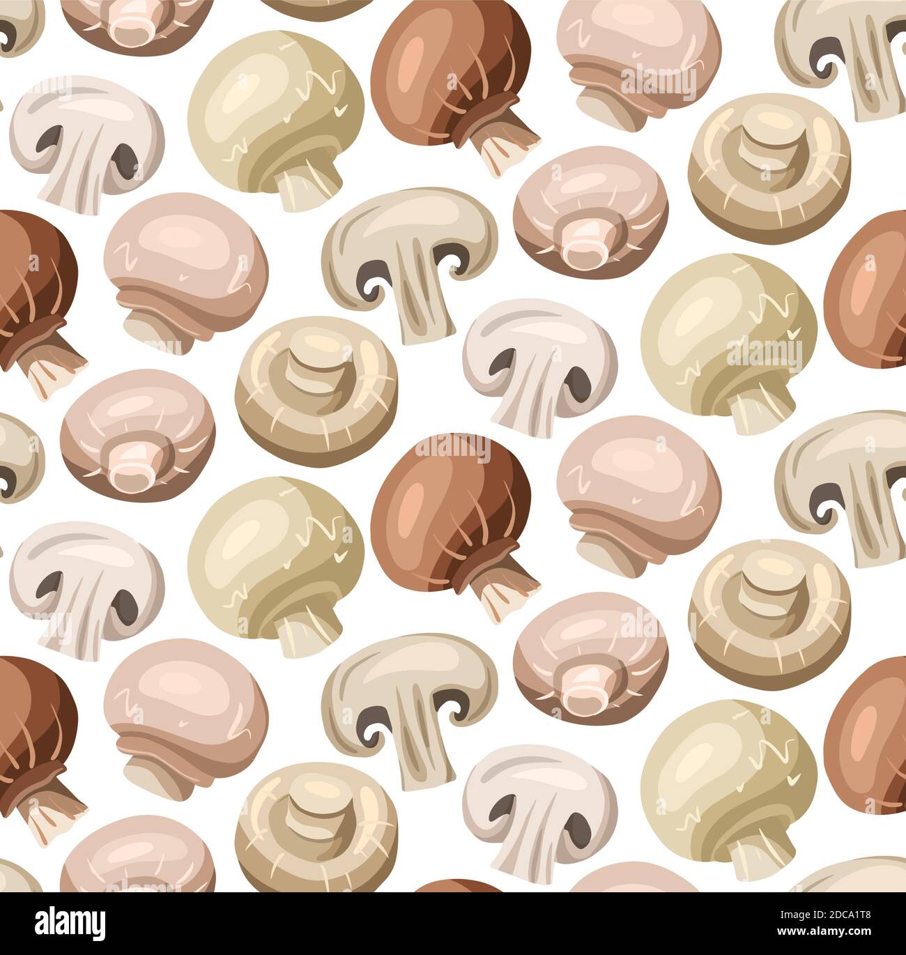 Seamless pattern of flat hand drawn champignon mushrooms on white ...