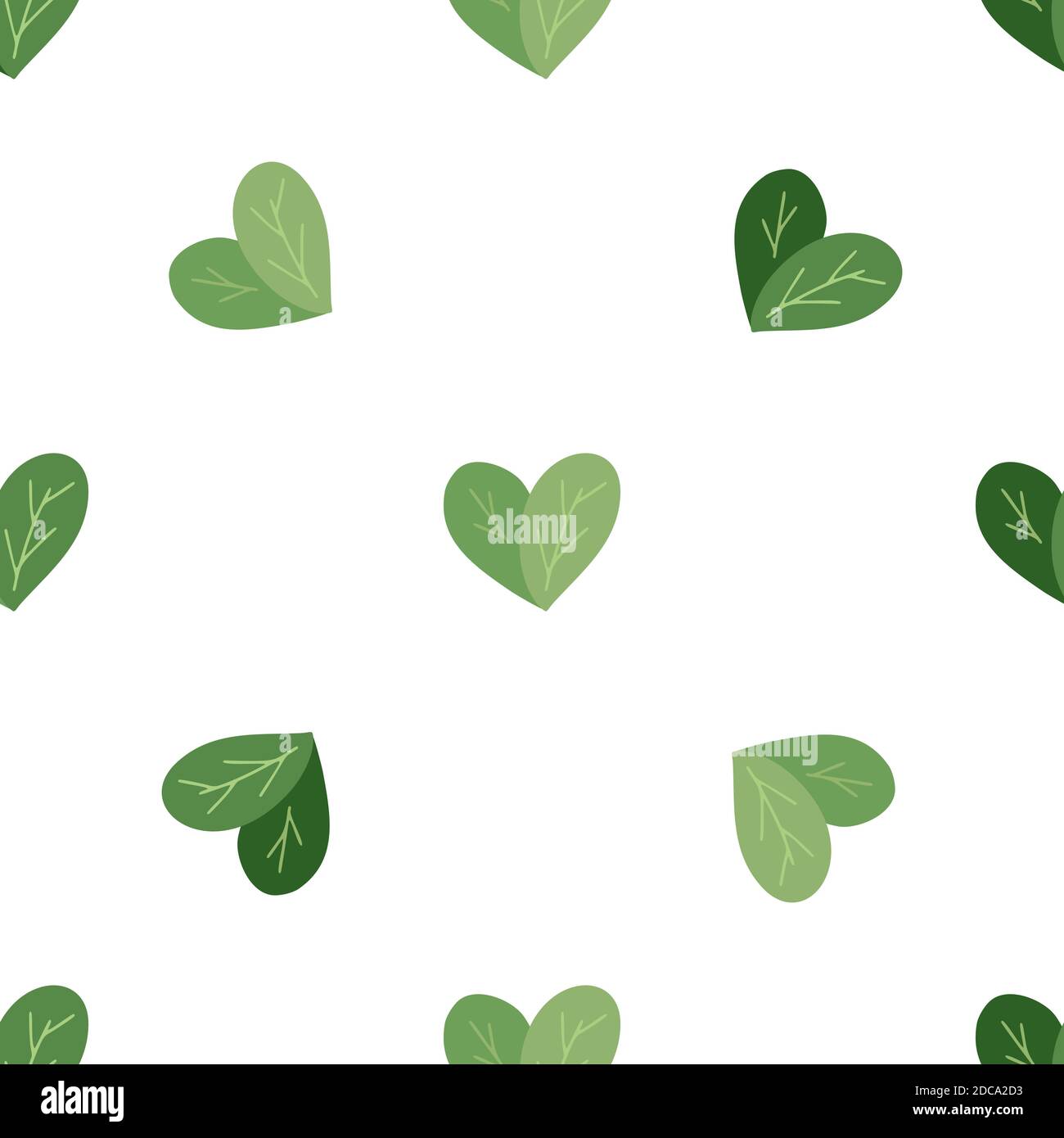 Seamless flat pattern with simple hearts from leaves on a white background. Love of nature. Vector natural texture for wallpapers, fabrics and your cr Stock Vector