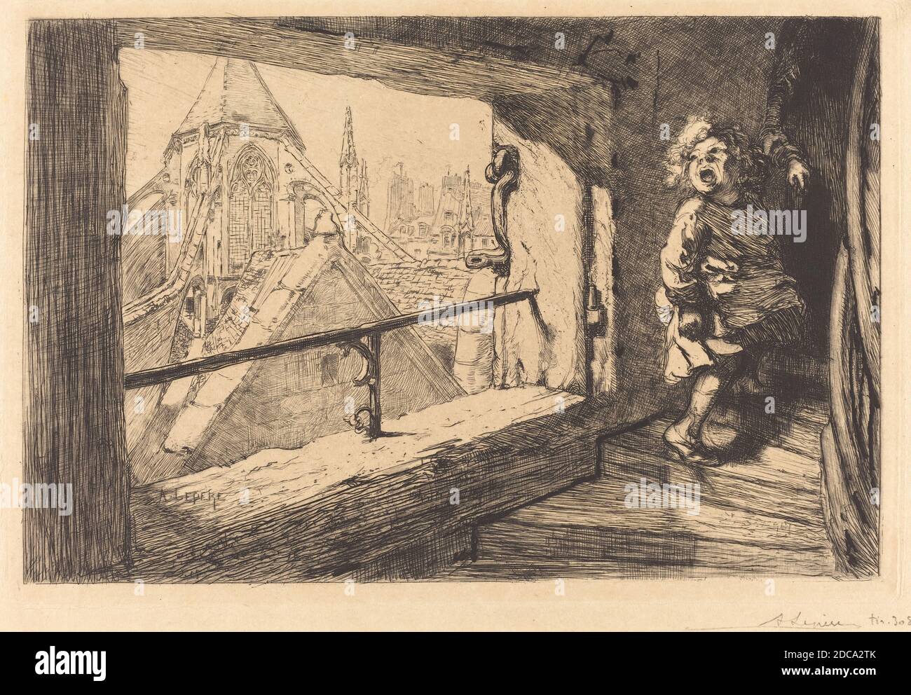 Auguste Lepère, (artist), French, 1849 - 1918, Les toits de Saint-Severin, 1889, etching Stock Photo
