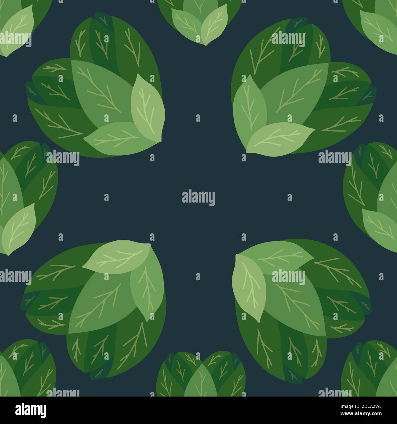 Seamless flat pattern with bush hearts from leaves on dark background ...