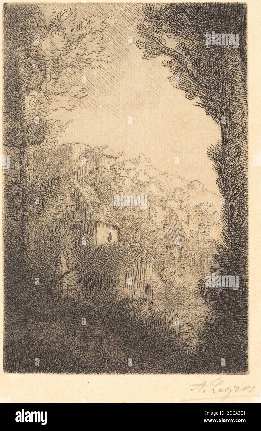 Alphonse Legros, (artist), French, 1837 1911, Farm on a Hillside in Sunlight (La ferme du