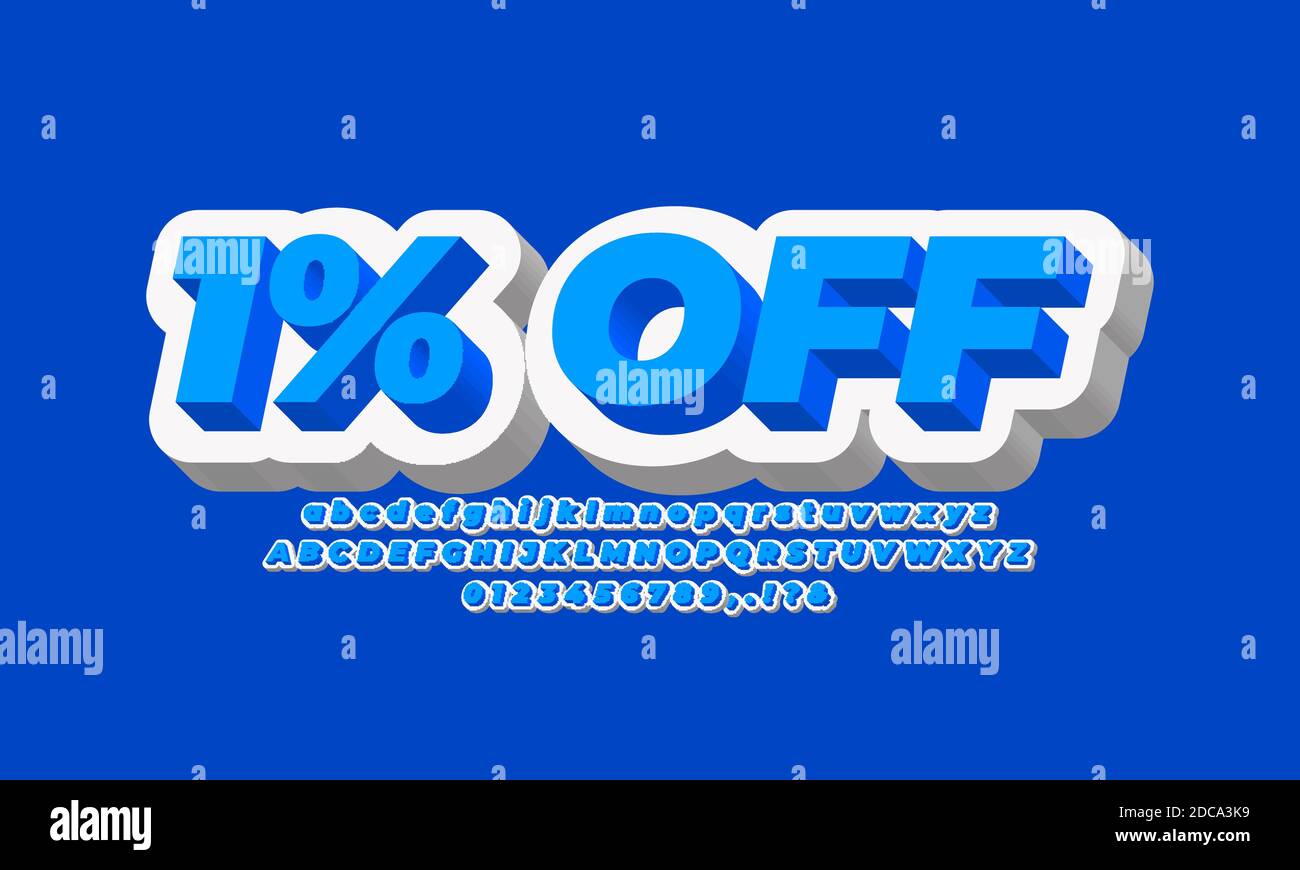 1 off one percent sale discount promotion font 3d white blue Stock