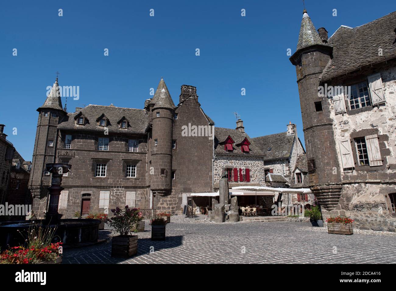 Typical Auvergne house architecture in the town of Salers in the Cantal