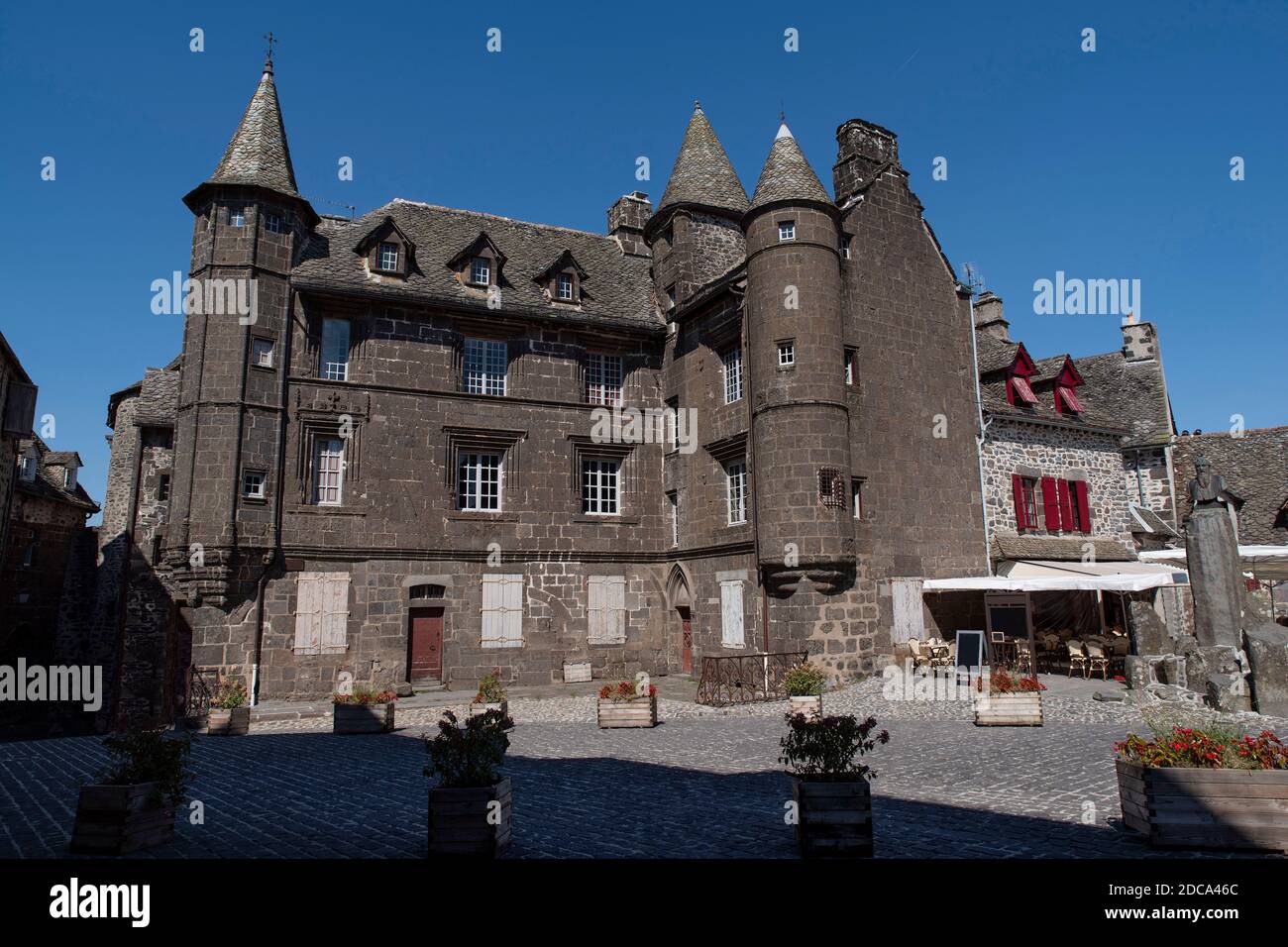 Typical Auvergne house architecture in the town of Salers in the Cantal