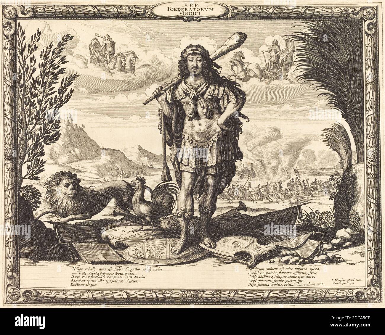 Abraham Bosse, (artist), French, 1602 - 1676, Louis XIII as Hercules, engraving and etching Stock Photo