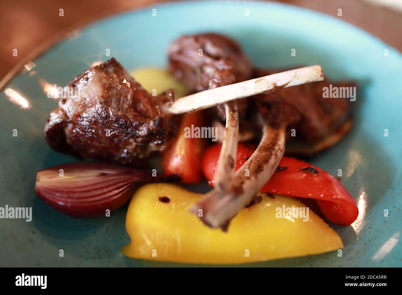Rack of lamb with vegetables in restaurant Stock Photo Alamy