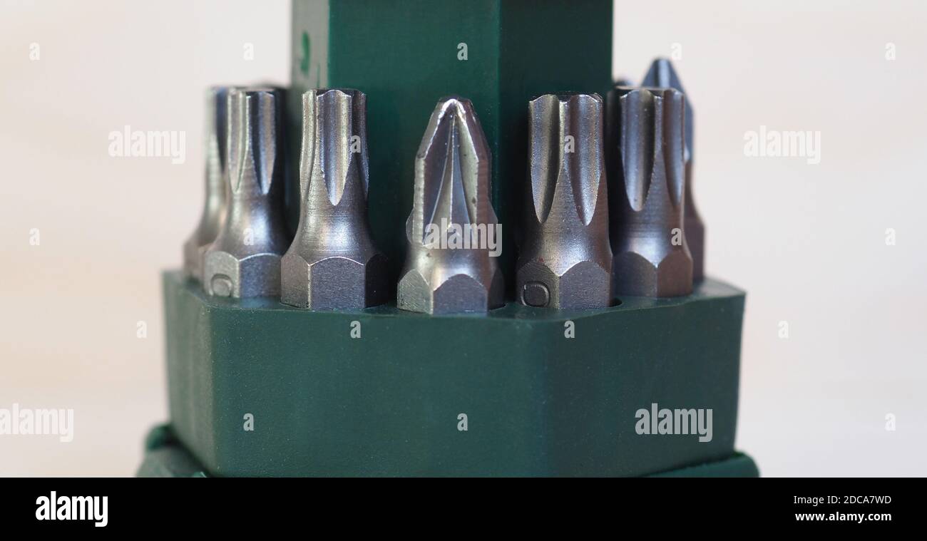 Screwdriver bits in a bit holder set Stock Photo