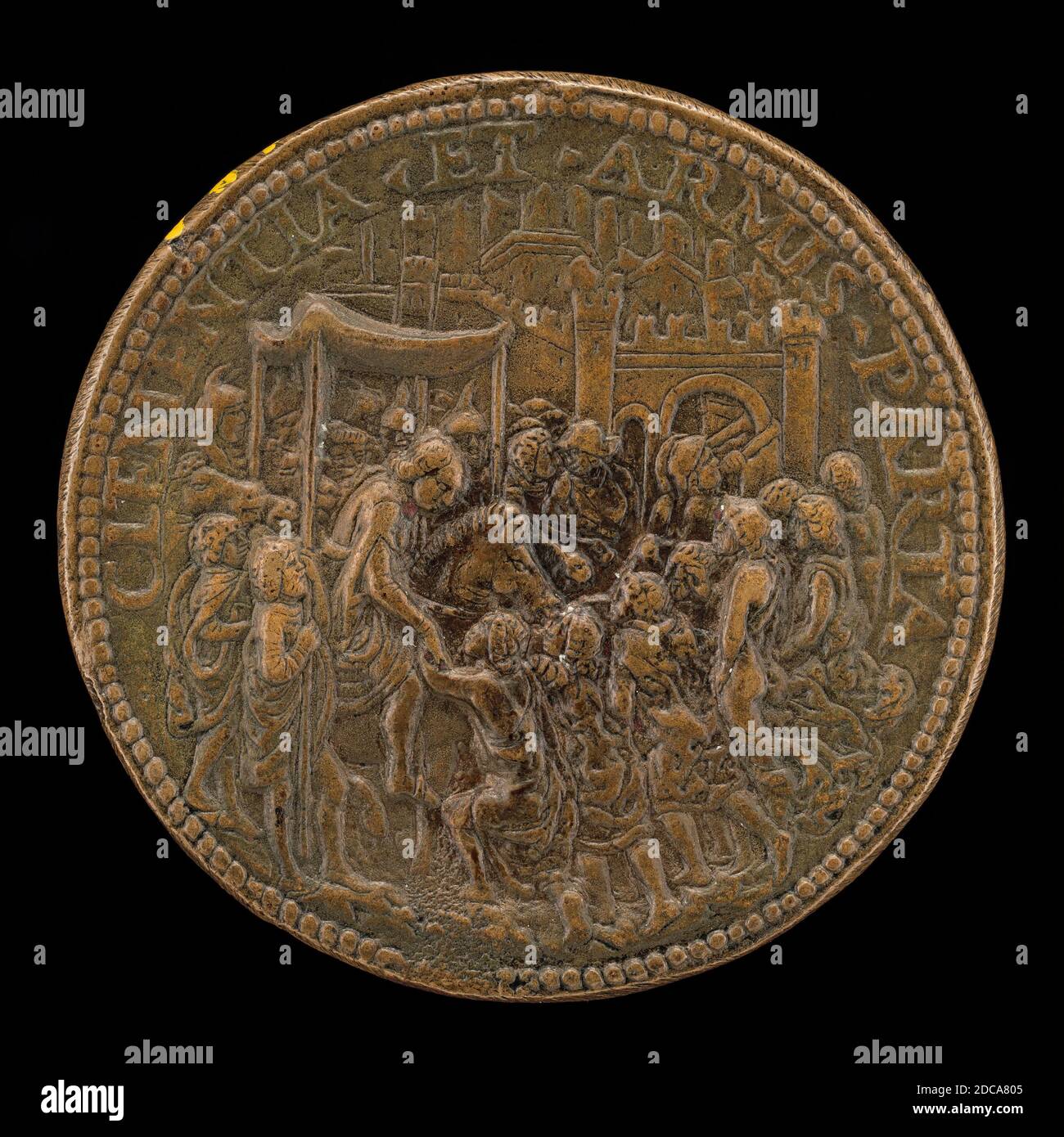 Caradosso Foppa, (artist), Milanese, c. 1452 - 1526/1527, Francesco Approaching a City, c. 1488, bronze/Late cast, overall (diameter): 4.08 cm (1 5/8 in.), gross weight: 20.16 gr (0.02 kg), axis: 6:00 Stock Photo
