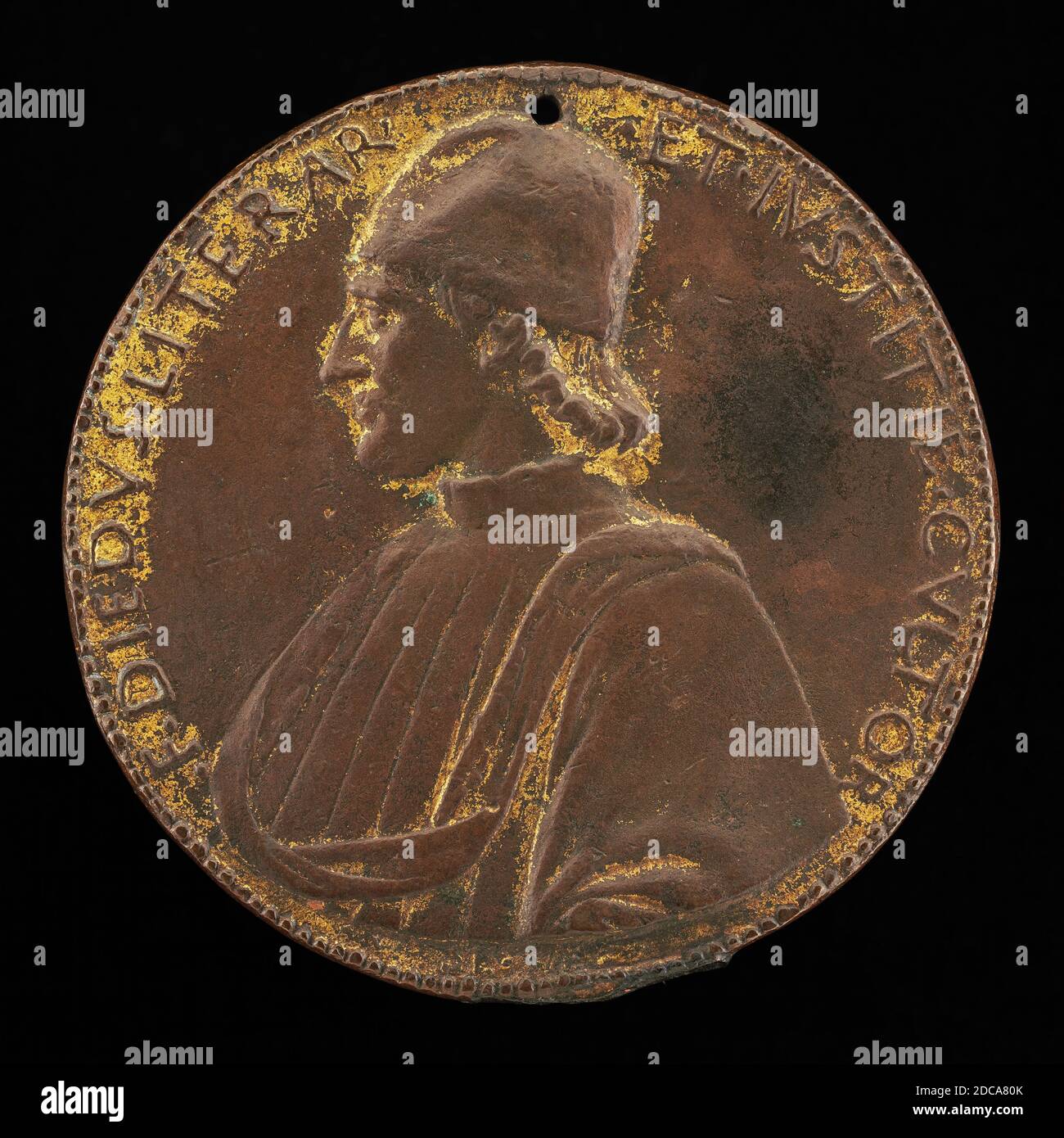 Bertoldo di Giovanni, (artist), Florentine, c. 1430/1440 - 1491, Francesco Diedo, 1475, gilded bronze/After-cast, overall (diameter): 8.25 cm (3 1/4 in.), gross weight: 197.99 gr (0.436 lb.), axis: 12:00 Stock Photo