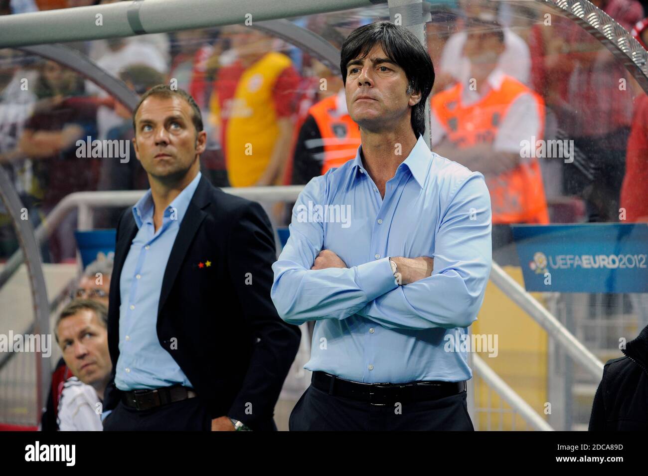 Report: Flick acted as Loew's successor after 0-6 defeat versus Spain. Archive photo: from left: Hans Dieter FLICK, Co coach (GER), federal coach Joachim Jogi LOEW, LÃ - W (GER), gesture, Soccer Laenderspiel EM qualification game for UEFA Euro 2012 in Poland/Ukraine, Tuerkei - Germany on 07.10.2011 . Â | usage worldwide Stock Photo