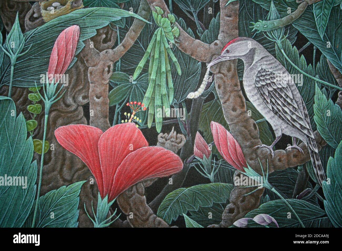 Indonesia Art - Woodpecker With Grub Stock Photo
