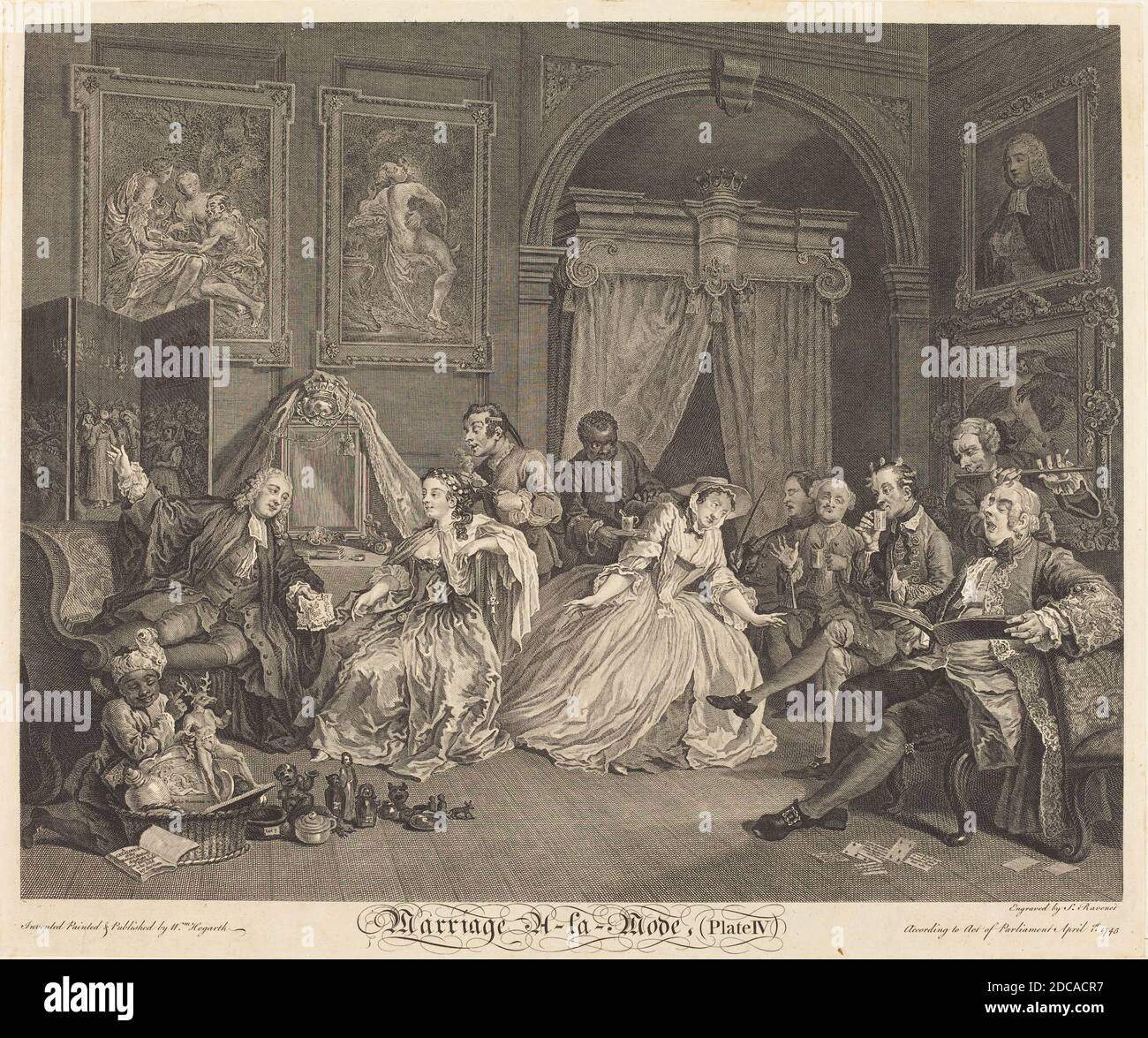 Simon Francois Ravenet I, (artist), French, 1706 - 1774, William Hogarth, (artist after), English, 1697 - 1764, Marriage a la Mode: pl.4, 1745, etching and engraving Stock Photo