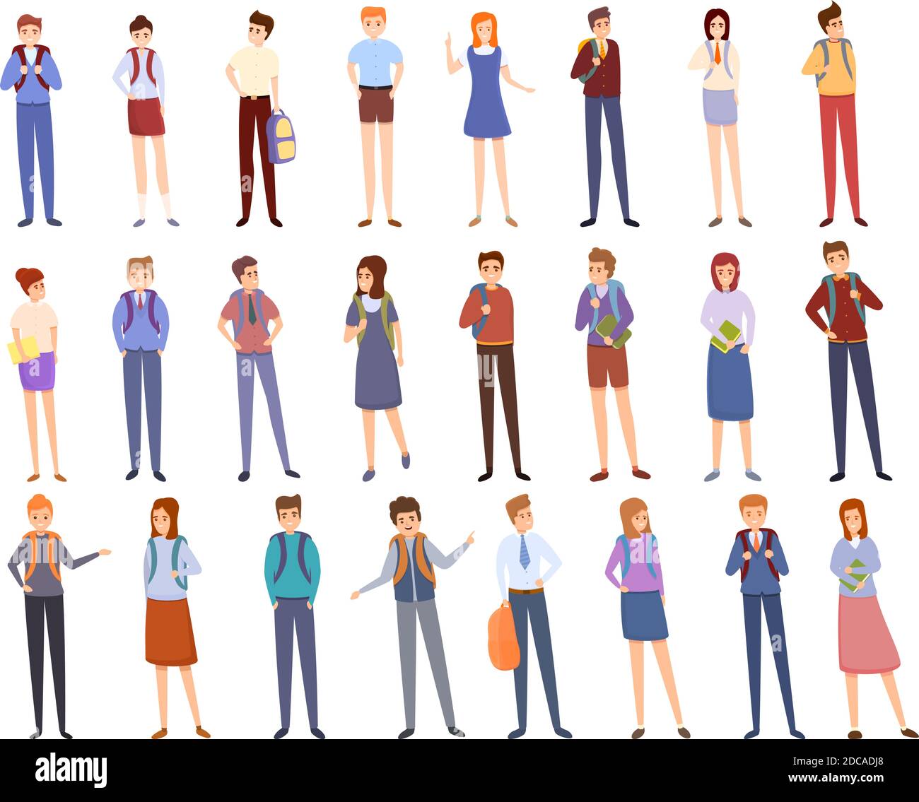 School uniform icons set. Cartoon set of school uniform vector icons