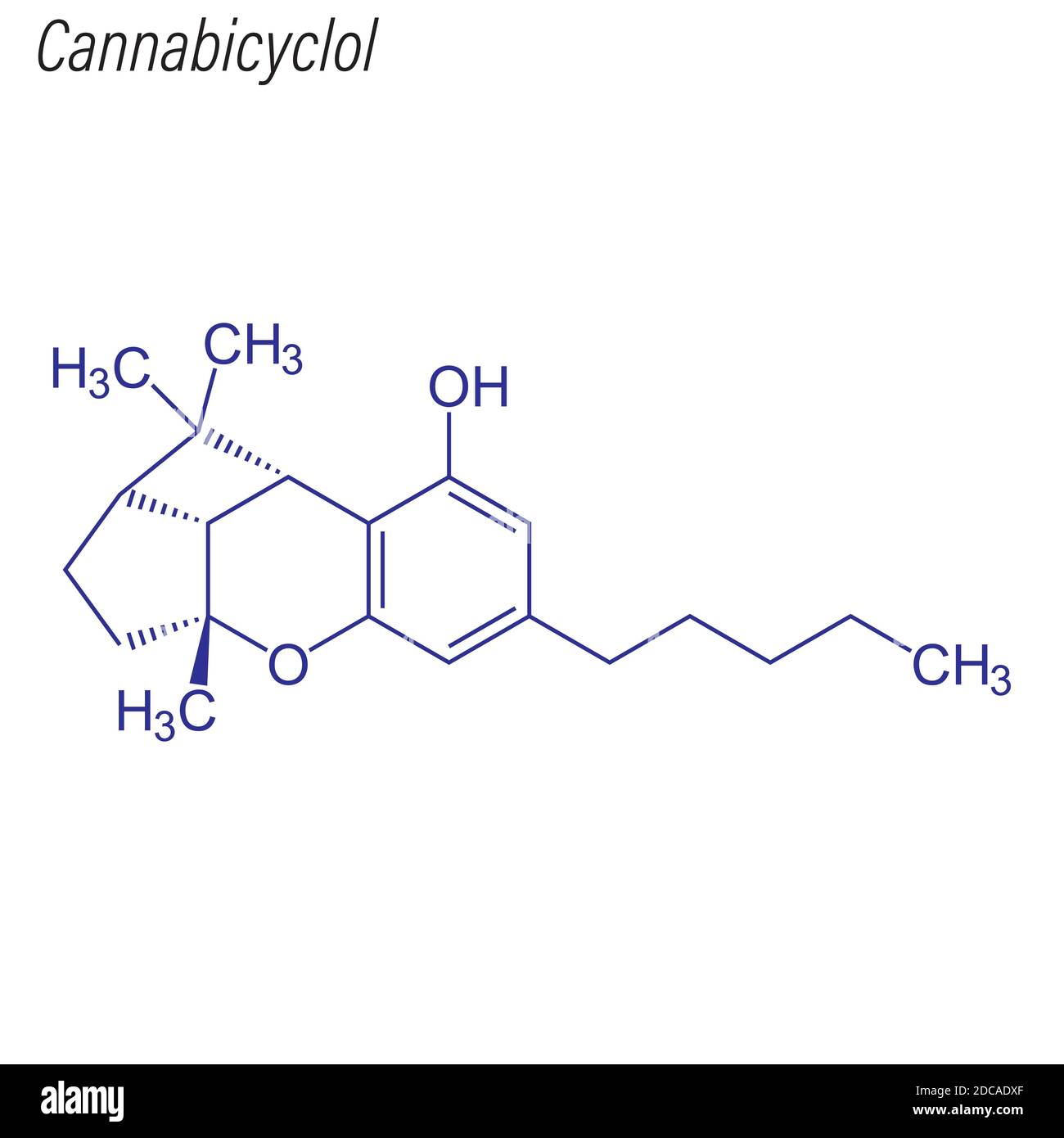 Skeletal formula of Cannabicyclol. Drug chemical molecule. Stock Vector
