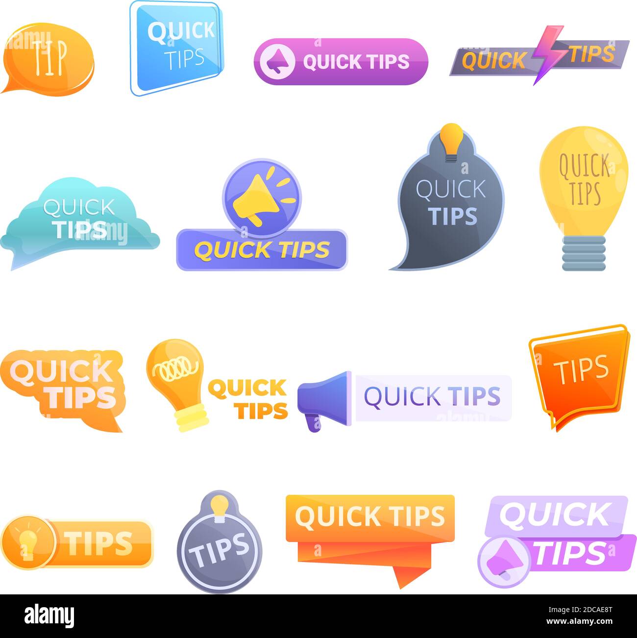 Tips icons set. Cartoon set of tips vector icons for web design Stock Vector