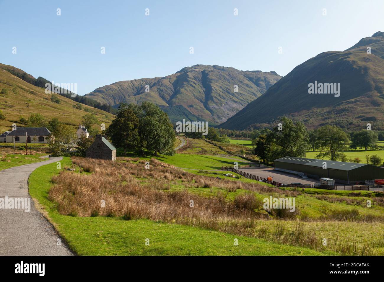 The farm track leading to the mountains near Morvich Scotland. Stock Photo