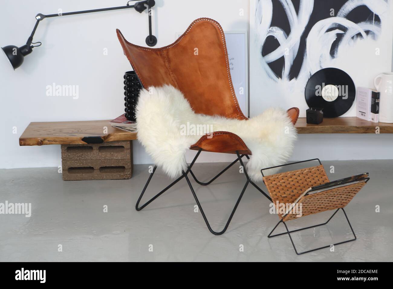 Leather armchair in the living room Stock Photo Alamy