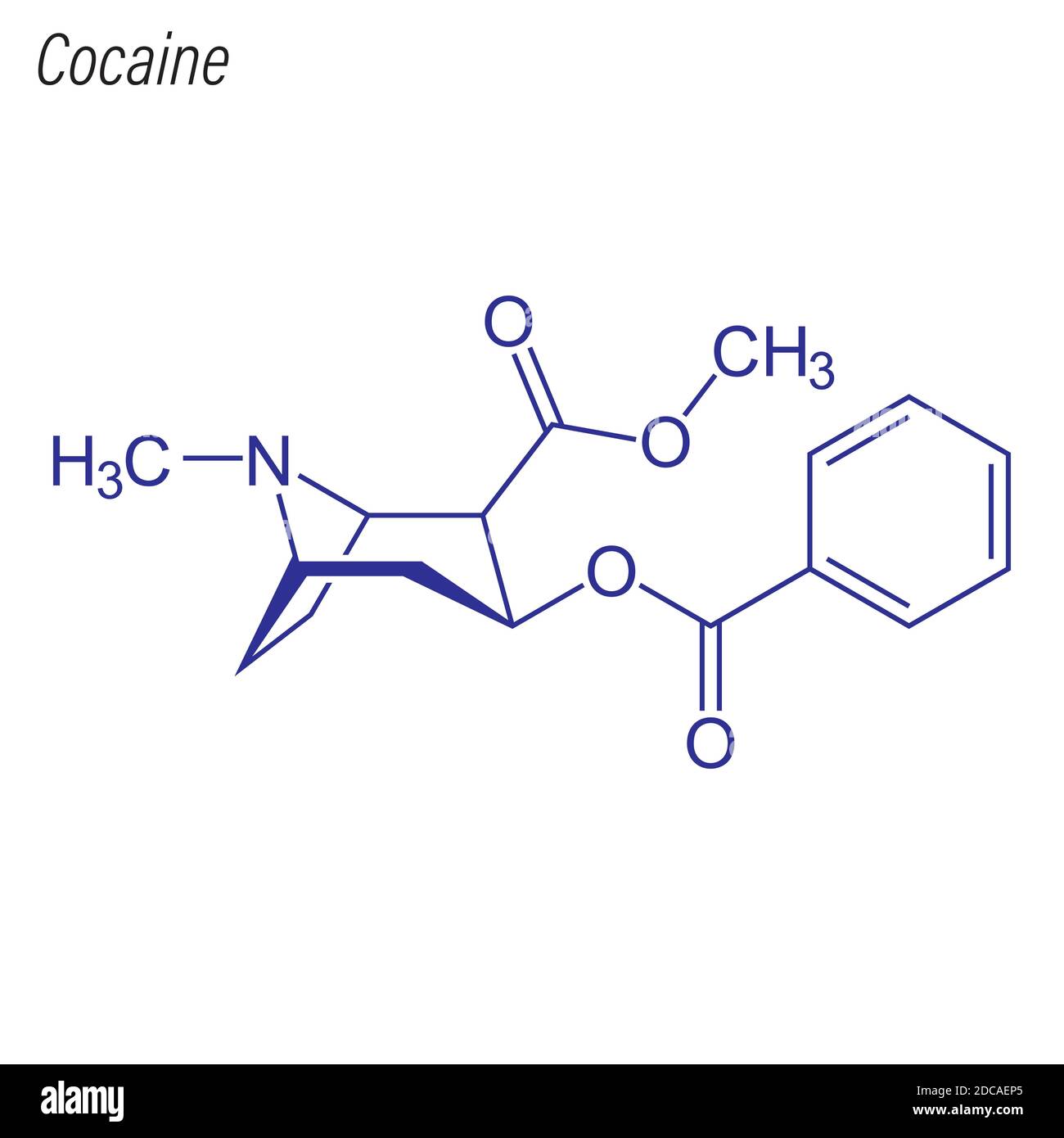 Skeletal formula of Cocaine. Drug chemical molecule. Stock Vector