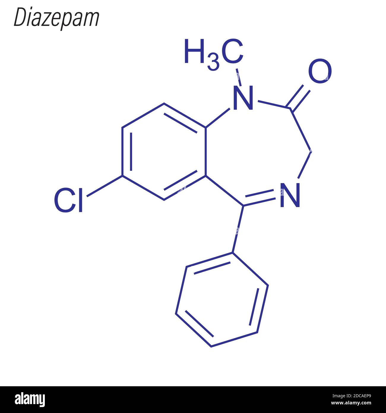 Skeletal formula of Diazepam. Drug chemical molecule Stock Vector Image