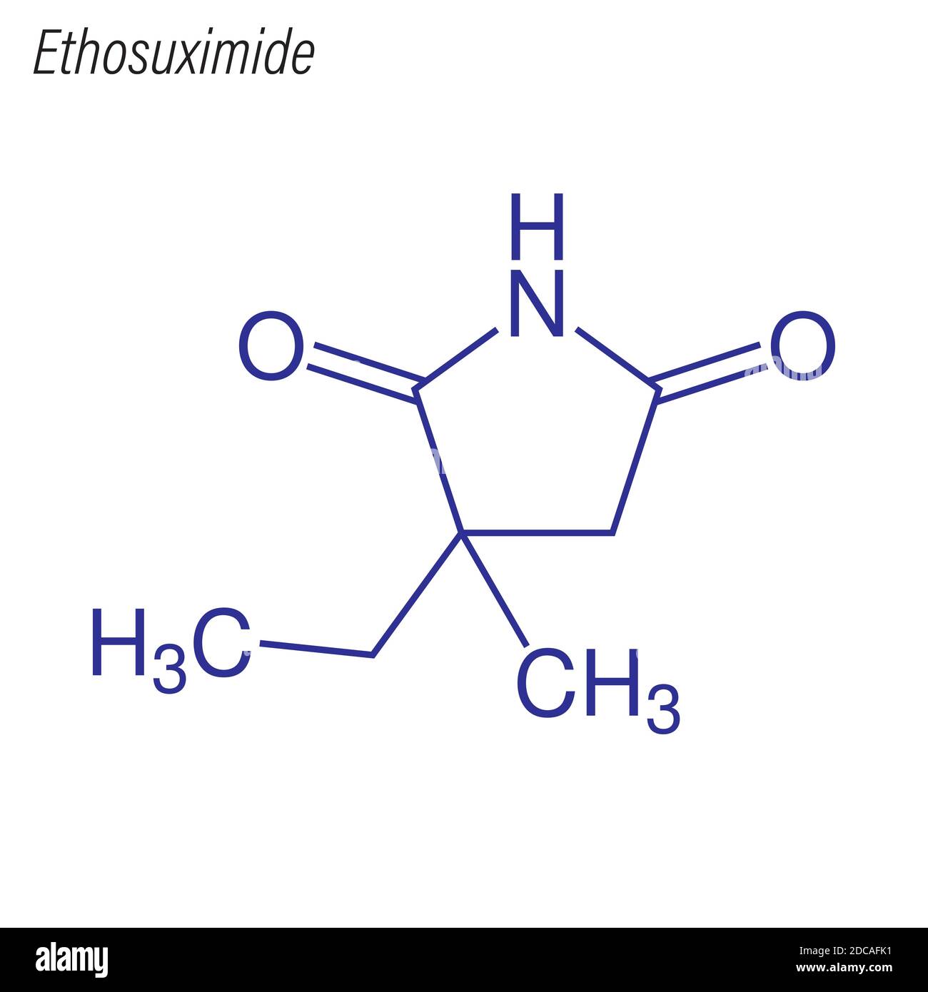 Skeletal formula of Ethosuximide. Drug chemical molecule Stock Vector