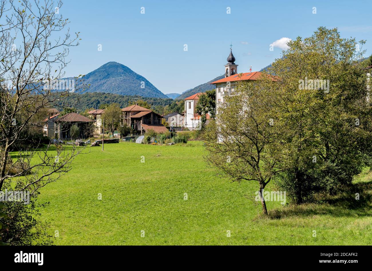 nobody, no people, autumn, background, beauty in nature, blue sky, brinzio, campo dei fiori, colorful, countryside, green, idyllic, italian village, i Stock Photo