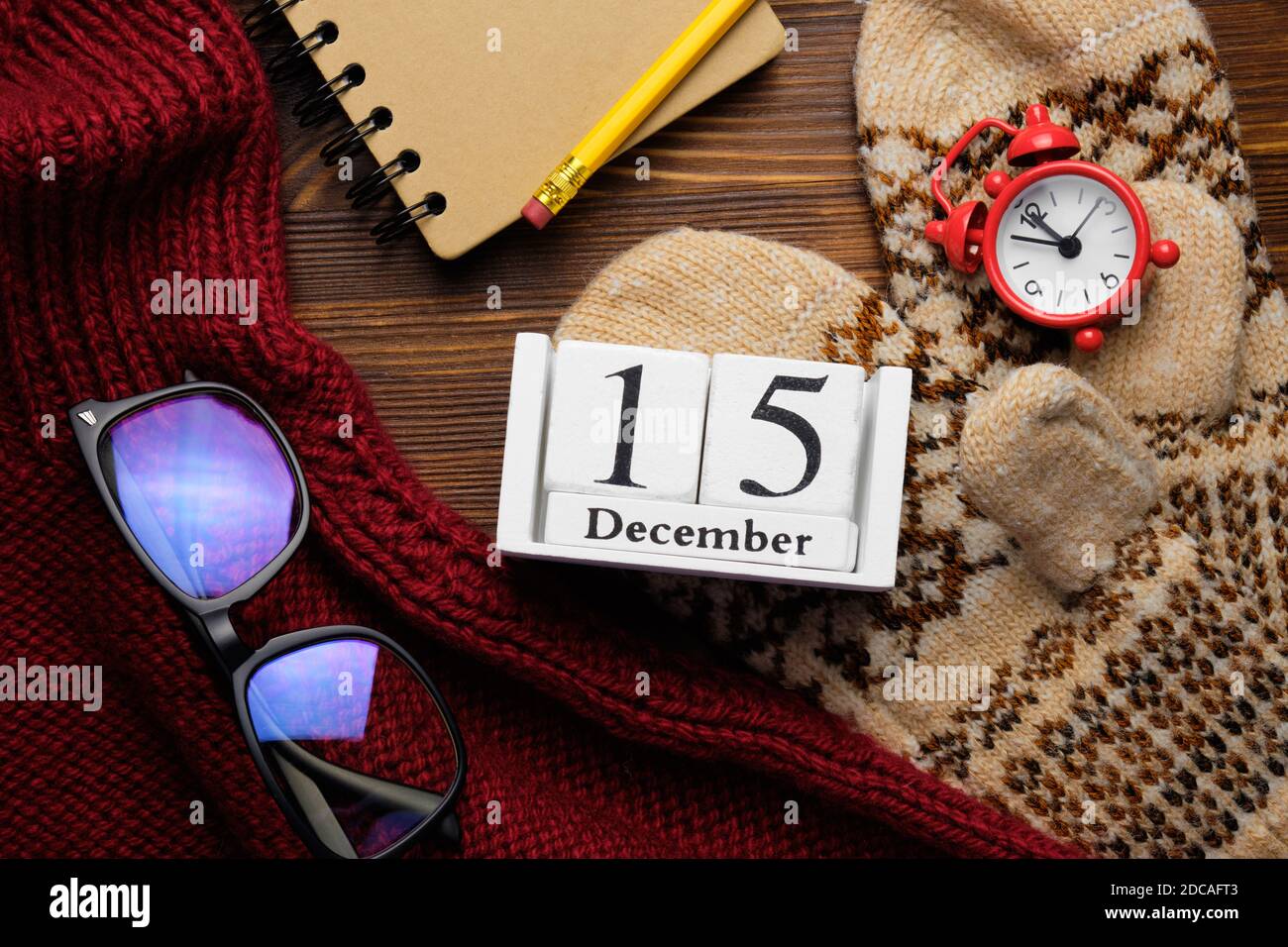 fifteenth day of winter month calendar december. Stock Photo