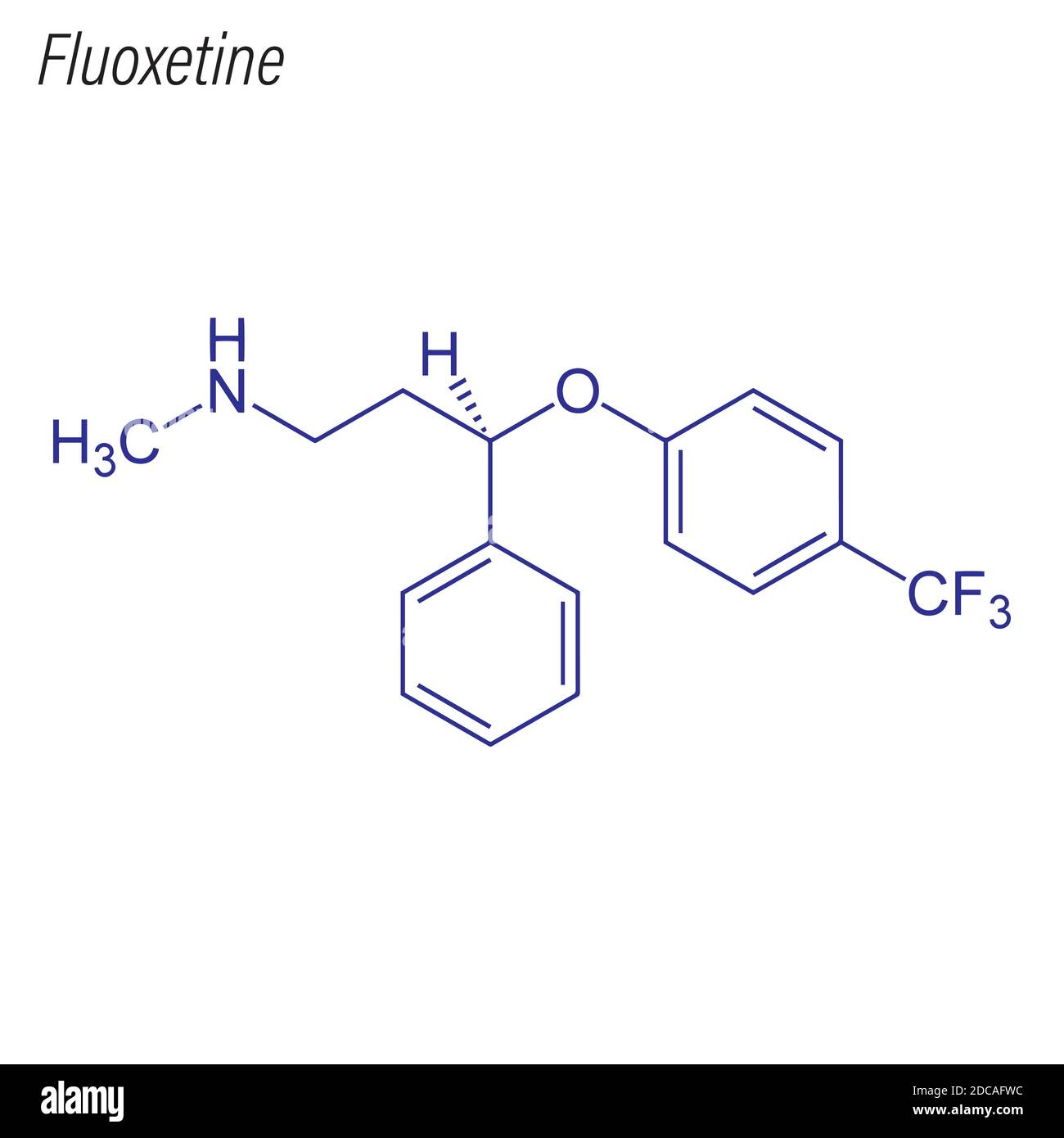 Skeletal formula of Fluoxetine. Drug chemical molecule Stock Vector