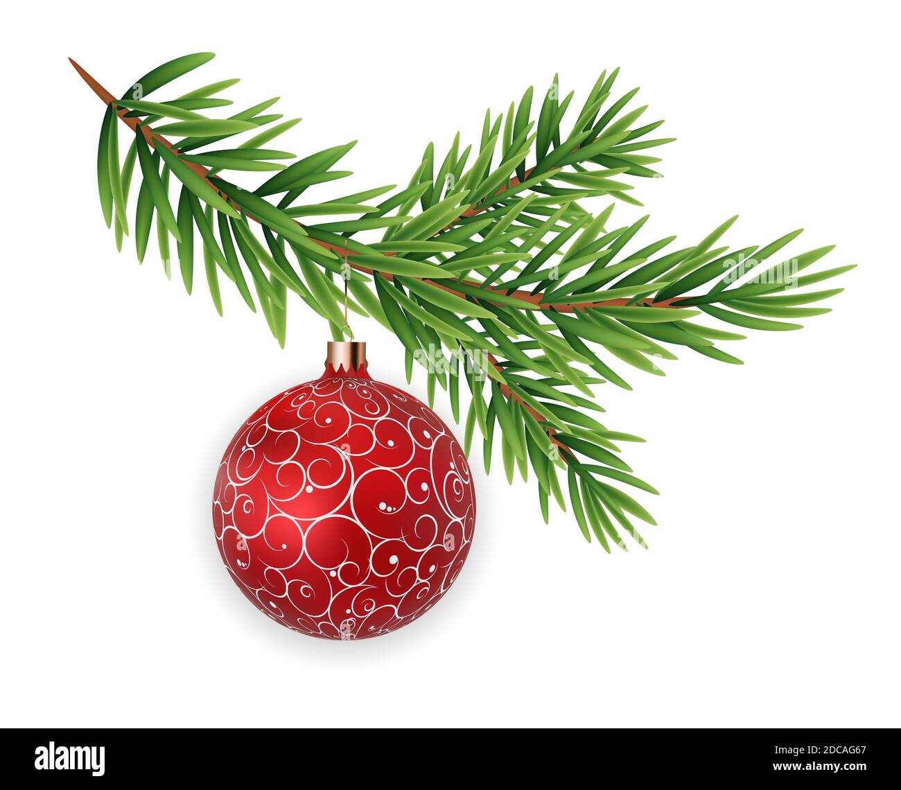 Christmas decorations. Fir tree branch with ball. Illustration Stock ...